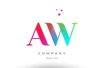 AW A W colored rainbow creative colors alphabet letter logo icon