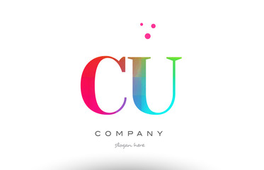 CU C U colored rainbow creative colors alphabet letter logo icon