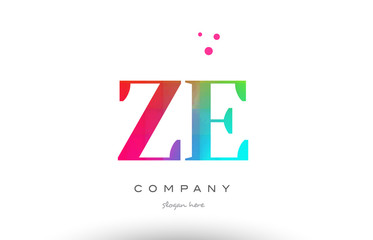 ZE Z E colored rainbow creative colors alphabet letter logo icon
