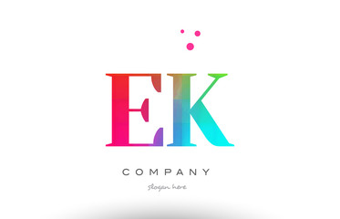 EK E K colored rainbow creative colors alphabet letter logo icon