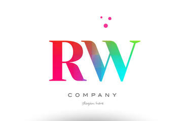 RW R W colored rainbow creative colors alphabet letter logo icon