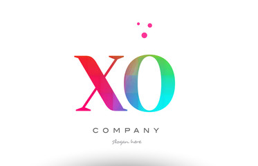 XO X O colored rainbow creative colors alphabet letter logo icon