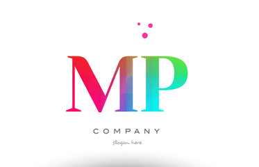 MP M P colored rainbow creative colors alphabet letter logo icon