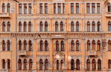 Fototapeta na wymiar Facade of the historic building. Cental Europe style.
