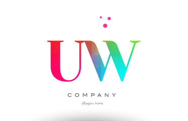 UW U W colored rainbow creative colors alphabet letter logo icon