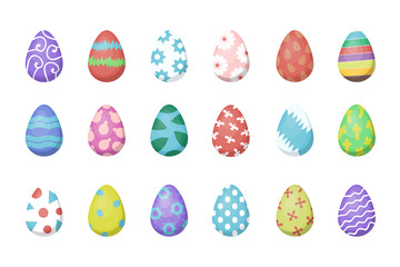 Vector collection with Easter eggs for decoration on the white background. Concept of Happy Easter.