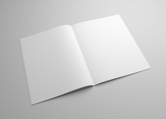 Blank brochure magazine 3D illustration on grey for your design.