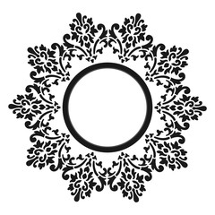 Vintage frame. Circular baroque pattern. Round floral ornament.Greeting card. Wedding invitation. Retro style. Vector logo template, labels and badges