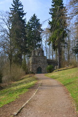 Fototapeta na wymiar Blick zur künstlichen Ruine im Park Belvedere