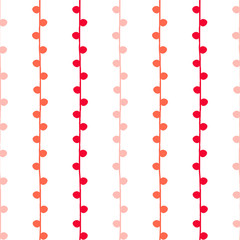 Seamless spring pattern. Red pink vertical twigs on white background. Hand drawn abstract branch illustration