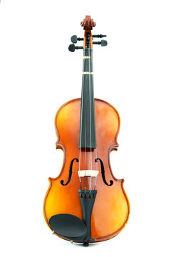 aged handmade violin on white background