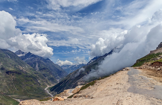 Beautiful landscape on the Leh - Manali highway near the Rohtang Pass - Tibet, Himalayas, Himachal Pradesh, Northern India