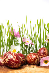 Wax painted Easter eggs and wheat