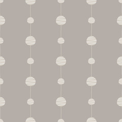 Abstract seamless pattern. Lines with circles endless background. Grey and white pastel design elements. Contemporary texture