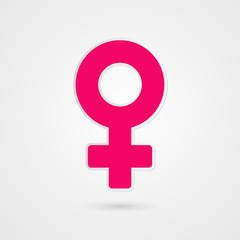 Woman symbol. Female sign illustration. Pink icon isolated on grey gradient background