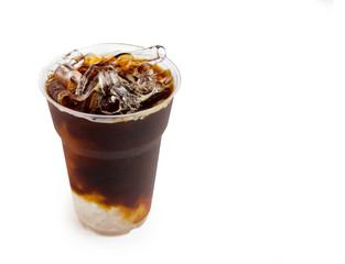 Closeup ice of americano on white background