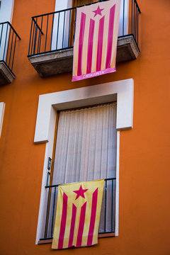 Catalan independence flags hanging from balconies