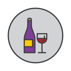 Wine bottle and glass filled outline icon, round colorful vector sign, circular flat pictogram. Symbol, logo illustration