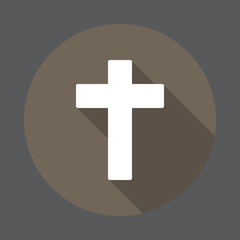 Christian cross flat icon. Round colorful button, circular vector sign with long shadow effect. Flat style design