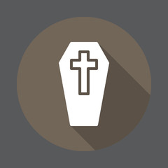 Obraz premium Coffin with cross flat icon. Round colorful button, circular vector sign with long shadow effect. Flat style design