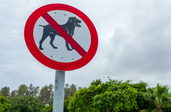 traffic sign, walking dogs banned