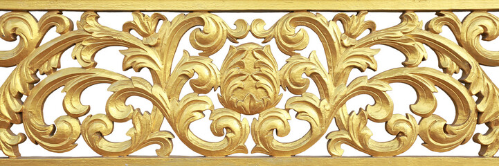 Traditional Thai style art of golden pattern on the wood isolated on white background