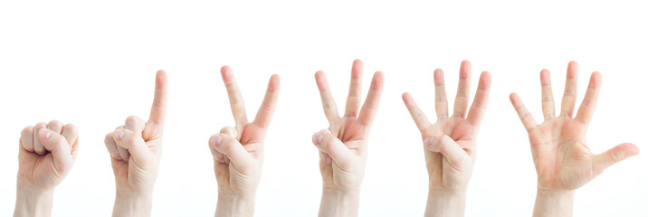 Caucasian man hand showing numbers 0 to 5