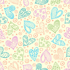Seamless vector patterns with hearts. Background with hand drawn ornamental symbols and decorative elements. Decorative repeating ornament. Graphic illustration.Series of Love vector Seamless Patterns