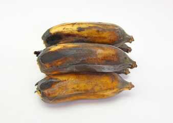 Black Rotten Wild Banana, Asian Banana or Cultivated Banana on white background