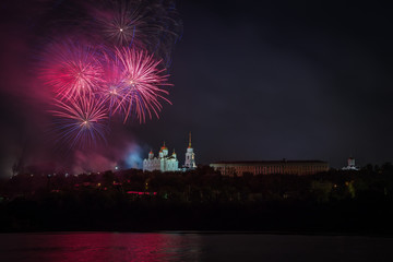 Fireworks in Vladimir city, Golden ring of Russia