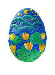 Easter egg made from bright colored plasticine for the spring religious holiday of Easter or a bright Sunday