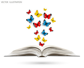 Butterflies fly out of an open book