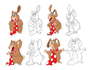 Obraz premium Illustration Set Of a Cute Rabbits. Cartoon Character. Coloring Book