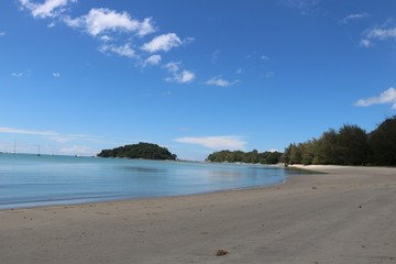  Beach at langkawi  (malaysai) with background of small island and blue sky