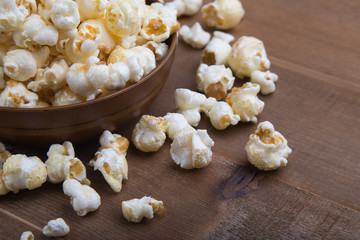 popcorn bowl on wooden