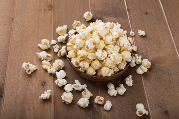 popcorn bowl on wooden