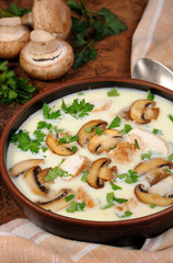 Soup puree from of champignons and chicken