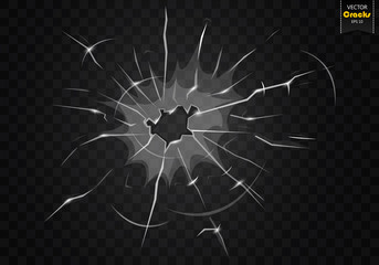 Cracked glass on a transparent background. Vector illustration