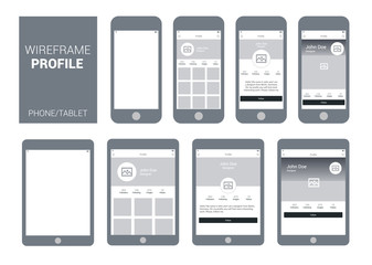 Wireframe Mobile and Tablet App UI Kit. Personal profile