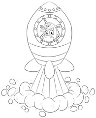 Niedliches Einhorn in Rakete Vektor Illustration