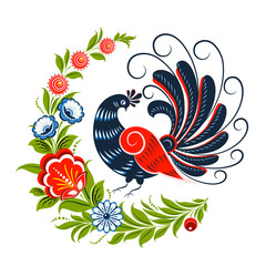 Magic bird flowers and plants for Greeting card