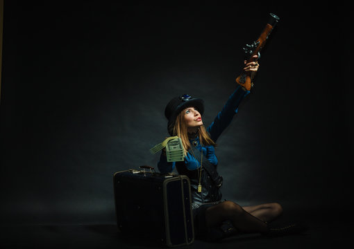 Steampunk girl with cash.