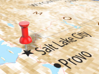 Pushpin on Salt Lake city map