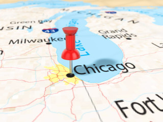 Pushpin on Chicago map © Julydfg