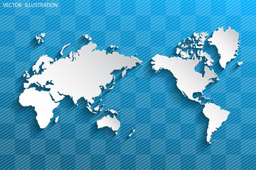 Political paper map of the world on a blue background.