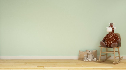 doll giraffe and bear in kid room or family room pastel style - 3d rendering