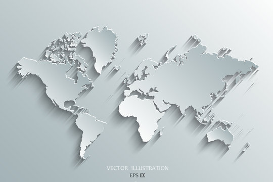 World Map Paper On A Gray Background.