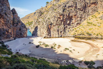 Sa Calobra - Torrent de Pareis beach. Famous remote beach on the west coast of Mallorca island. Spain.