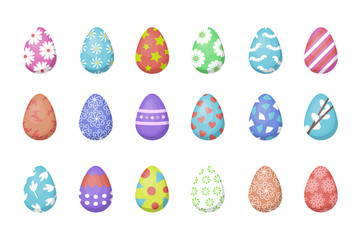 Vector collection with Easter eggs for decoration on the white background. Concept of Happy Easter.