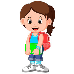 Cute girl go to school cartoon